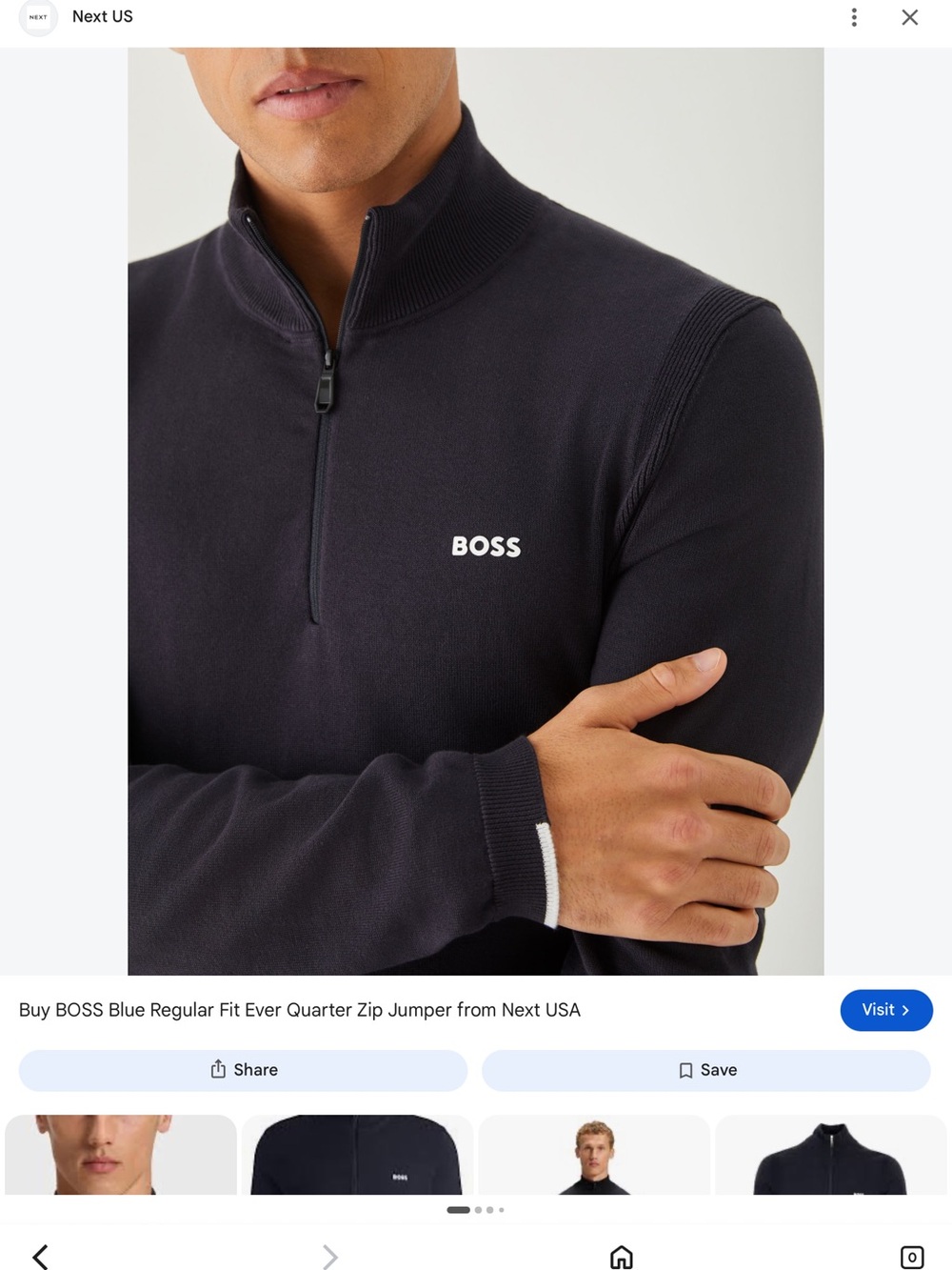 Hugo Boss Dark Navy Quarter-Zip Sweater with White Logo
